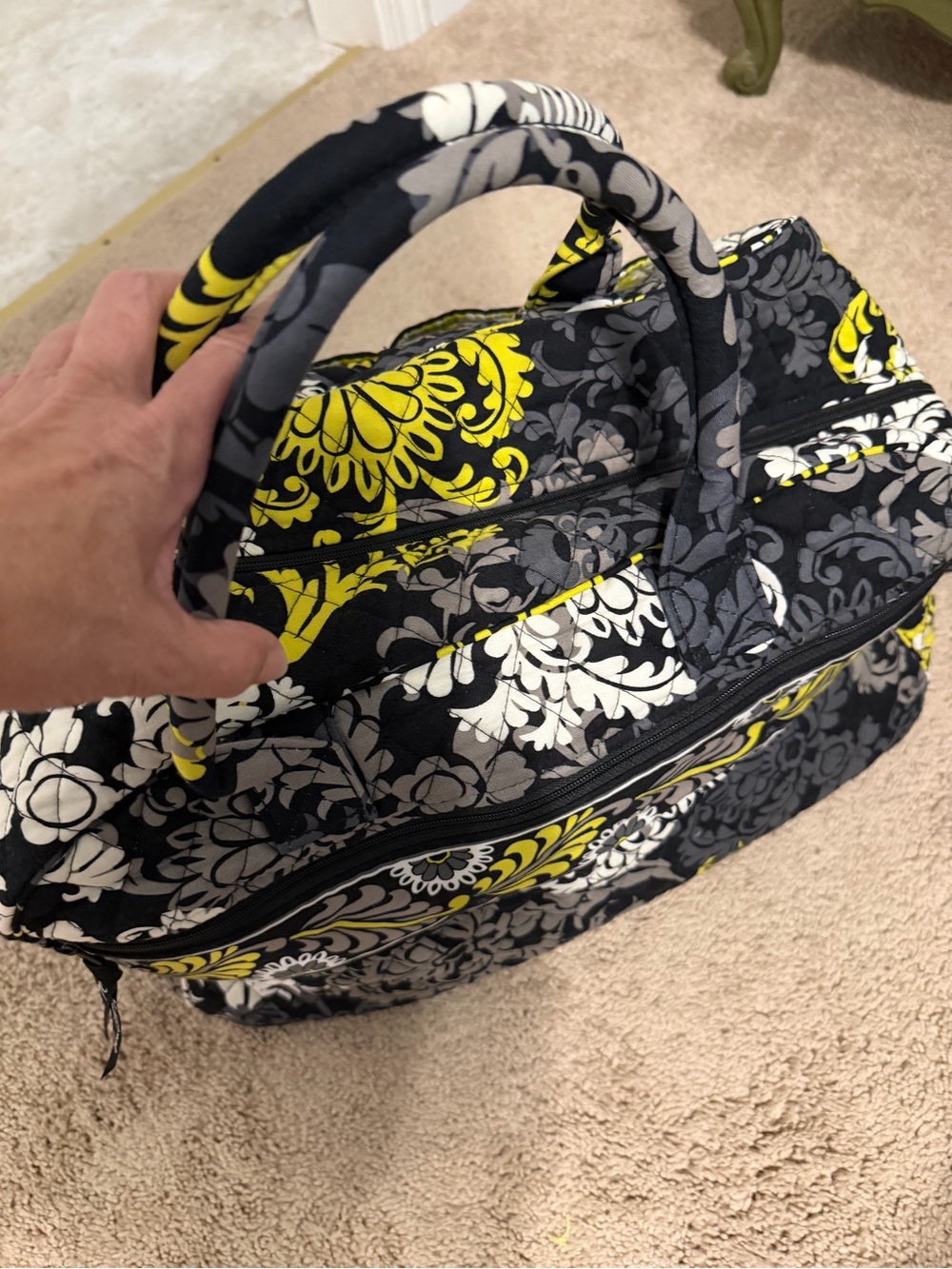 Vera Bradley Black Yellow Gray Floral Quilted Travel Bag
